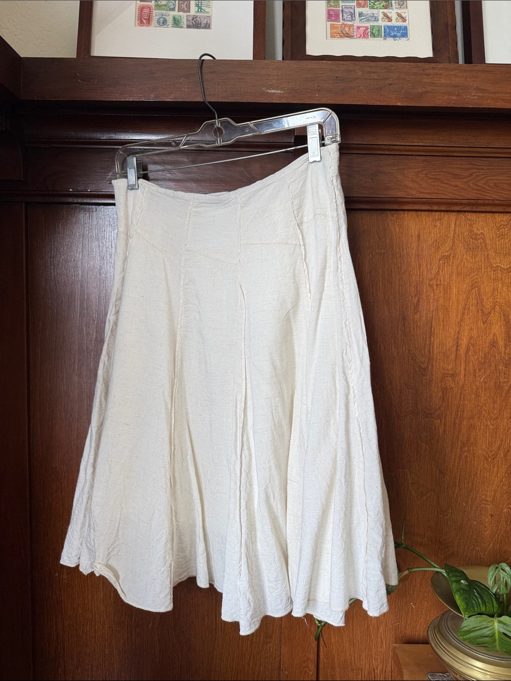Cirana Linen Cotton Midi Skirt, Beige Oatmeal